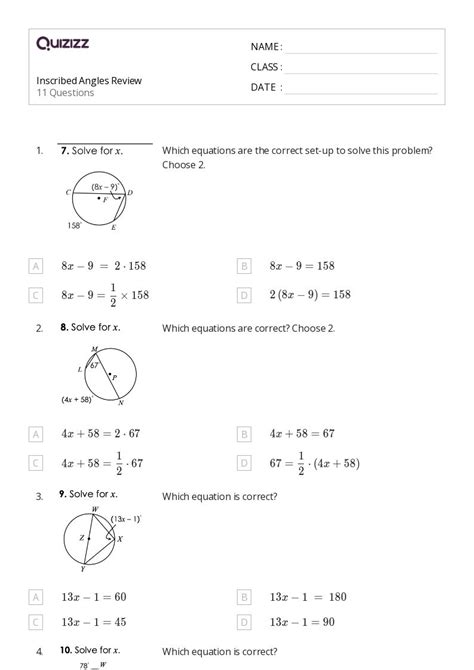 Inscribed Angles Worksheets For Th Grade On Quizizz Free Printable