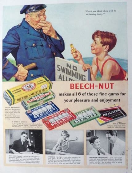 1938 Beechnut Gum Ad ~ Policeman at the Beach, Vintage Candy & Gum Ads