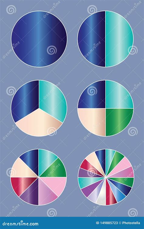 Pie Charts In Multiple Colors Diagrams For Infographics Stock Vector