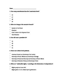 Immigration Citizenship Test By Mrs Quigleys Classroom Spectacular