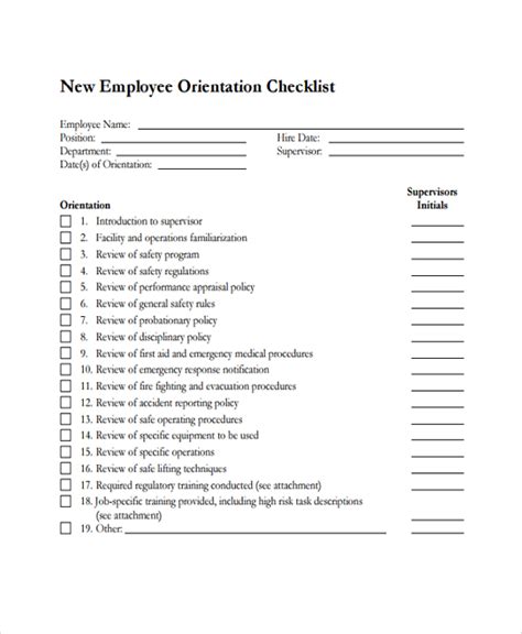 Sample New Employee Checklist Template 9 Free Documents Download In Pdf Word Excel