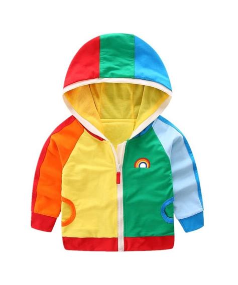 Kids Hooded Jacket Zipper Rainbow Long Sleeve 2-8 - Rainbow - CQ12NYMKKOG