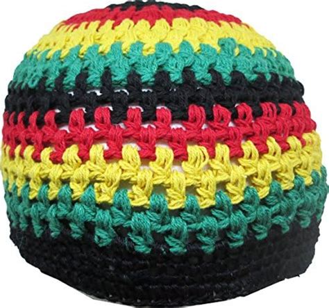 Jamaican Rasta Tri Color Vine Knit Crocheted Kufi Mens Beanie Cap