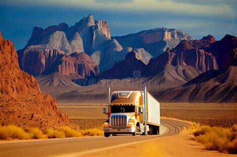 Truck Driving Through Mountains Delivering Freight Cargo Generative Ai