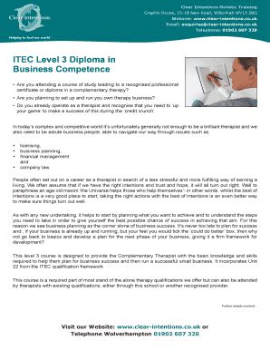 Fillable Online Clear Intentions Co Itec Level Diploma In Business