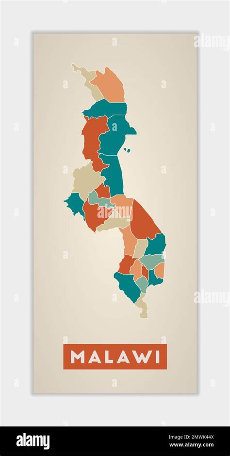 Malawi Poster Map Of The Country With Colorful Regions Shape Of