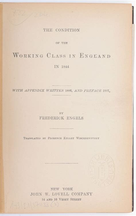 The Condition Of The Working Class In England In 1844 With Appendix Written In 1886 And