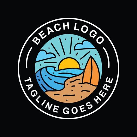 Premium Monoline Beach Logo Design Emblem Vector Illustration Summer