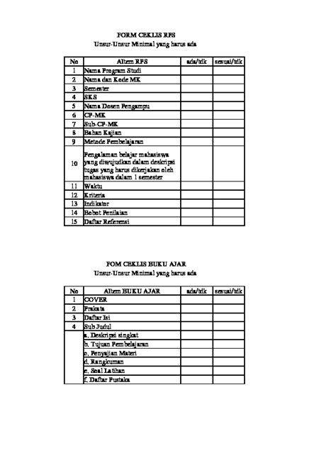 Form CEKLIS RPS Dan Buku Ajar PDFCOFFEE
