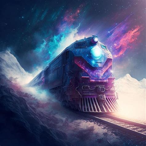 Premium AI Image | A train is going through the mountains with a colorful background.