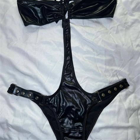 New Black Leather Bikini Set One Piece One Size But Depop
