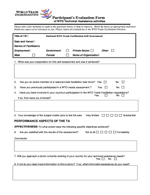 Fillable Online Wto Participant S Evaluation Form World Trade