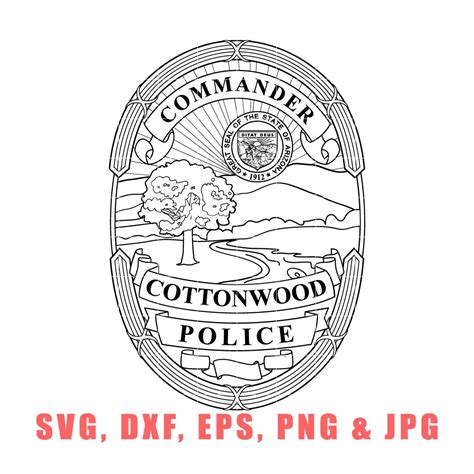 Police Commander Badge, Svg Cottonwood Police Badge, Vector Svg Dxf ...