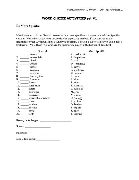 Word Choice Worksheets