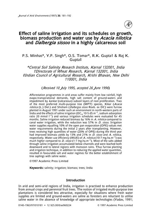 PDF Effect Of Saline Irrigation And Its Schedules On Growth Biomass