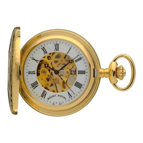 Mount Royal Gold Plated Mechanical Half Hunter Pocket Watch Skeletal