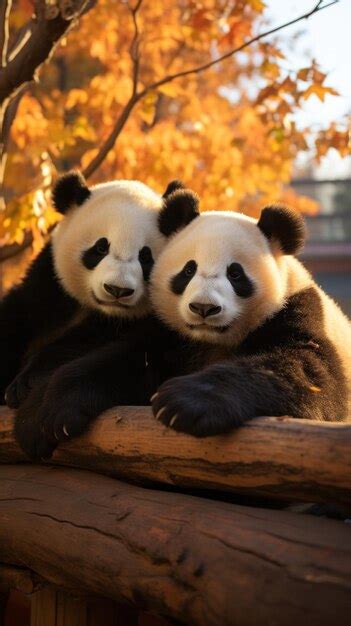 Premium Photo Two Pandas Sitting Together Looking Content And Relaxed