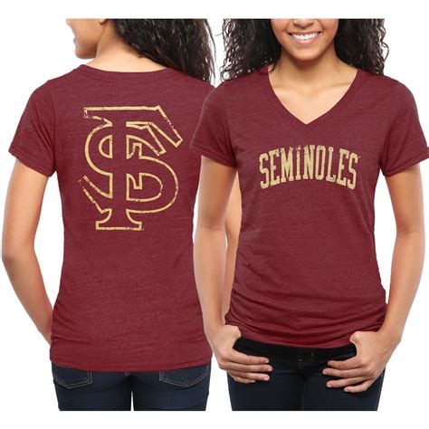 Florida State Seminoles Womens Garnet Slab Serif Tri Blend V Neck T Shirt