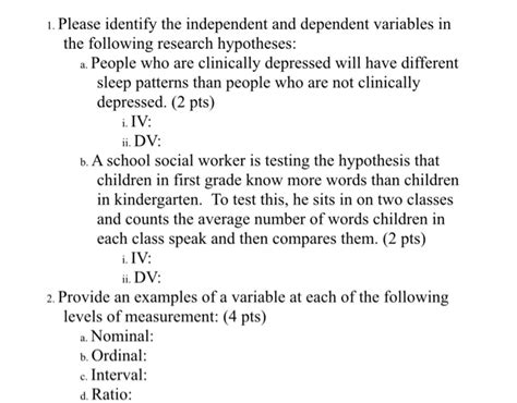 Solved Identify The Independent And Dependent Variables In