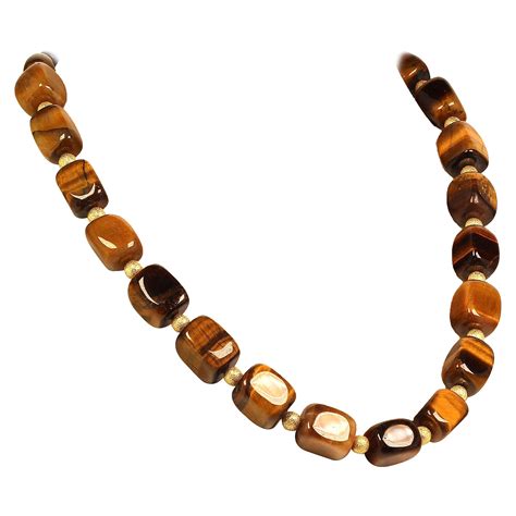 Tiger S Eye Gold Bead Necklace At Stdibs