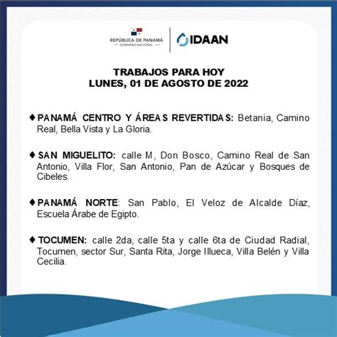 IDAAN on Twitter Metro Trabajos de reparación para hoy lunes