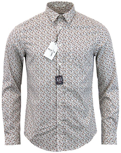 Ben Sherman Retro 1960s Micro Mod Floral Print Shirt Off White