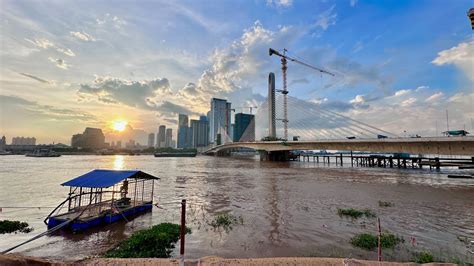 Ride Around Koh Norea Bridge At Sunset Is Beautiful Phnom Penh City 4k