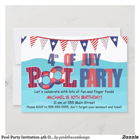 Pool Party Invitation 4th Of July Zazzle Pool Party Invitations