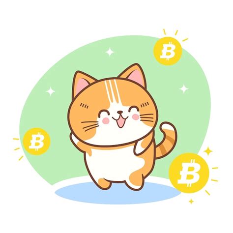 Premium Vector Vector Kawaii Cute Cat Mascot With Gold Coin Bitcoin