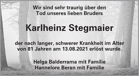 Traueranzeigen Von Karlheinz Stegmaier ZVW Trauer