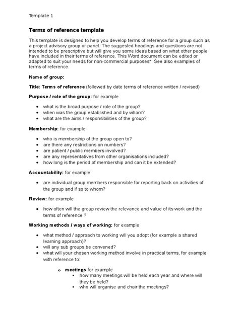 Terms Of Reference Template 13docx Copyright Intellectual Works