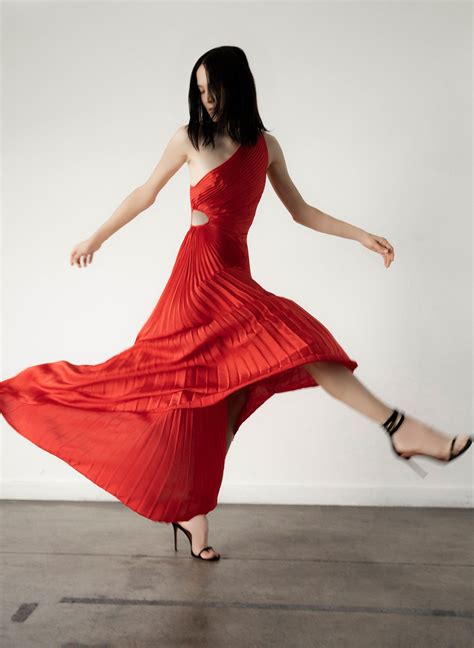 A L C Delfina Satin Pleated Dress In Red Lyst