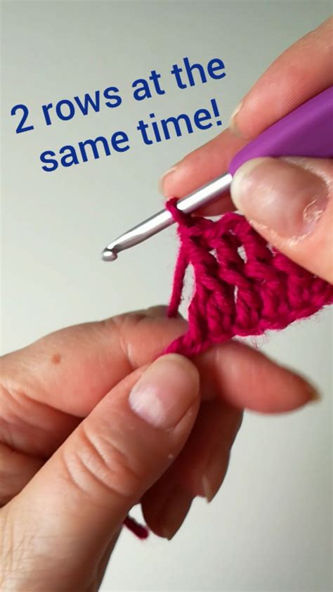 Someone Is Crocheting The End Of A Piece Of Yarn With Two Rows At The