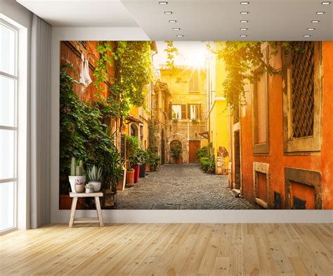 Old Street In Trastevere Rome Wall Mural Lets Print Big