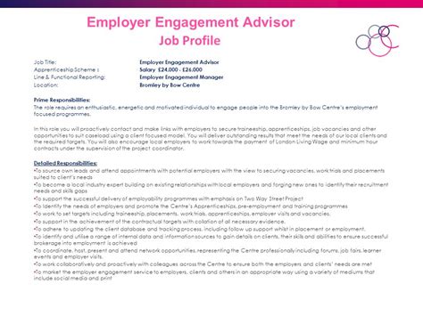 Employer Engagement Advisor Bromley By Bow Centre Recruitment Pack