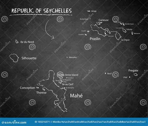 Seychelse Kaart Met De Naam Van De Seychellen Eilanden Zwarte