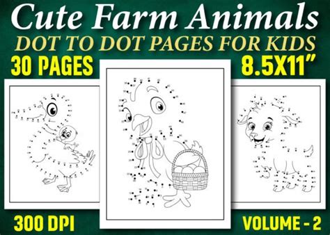 5 Farm Animals Dot To Dot Coloring Pages For Kids Designs And Graphics