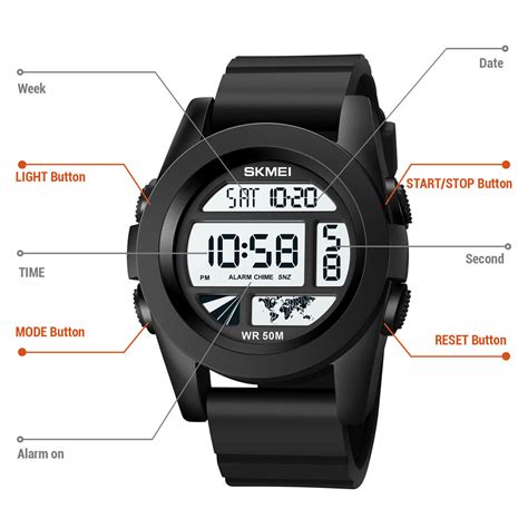 Men Sport Military Watch Digital LED Backlight Large Dial Waterproof