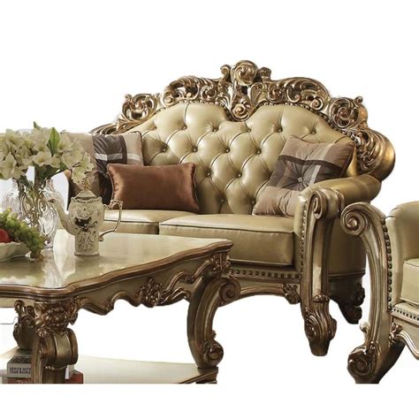 Bone Pu Gold Patina Sofa Set Pcs Vendome Acme Traditional