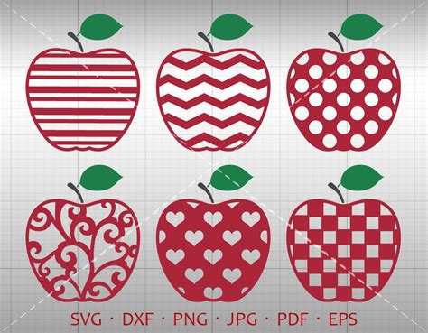 Pattern Apple SVG Teacher Apple Clipart DXF Silhouette Cricut | Etsy