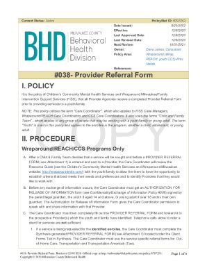 Fillable Online Provider Referral Form I Policy Ii Procedure