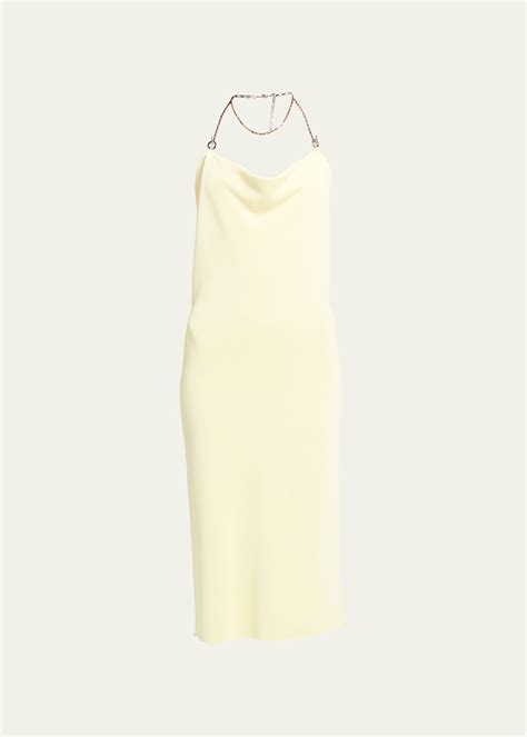 Bottega Veneta Halter Chain Knit Midi Dress Yellow Editorialist