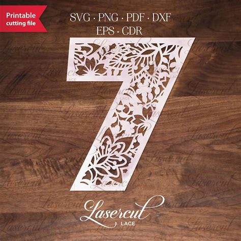 Floral Number 7 Seven Lasercut Numbers Vector Template Fancy Digits