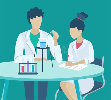 Scientists Man And Woman Conducting Research In A Lab Stock Vector