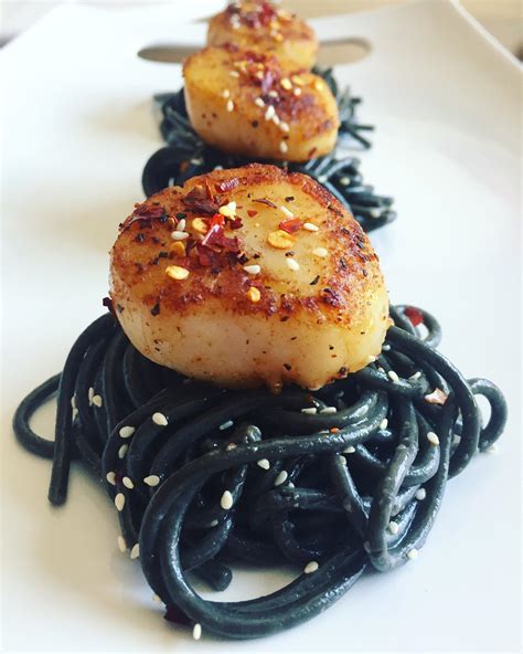 Squid Ink Pasta With Scallops