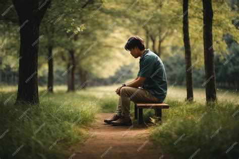 Premium Ai Image A Sad Man Alone On A Park Bench