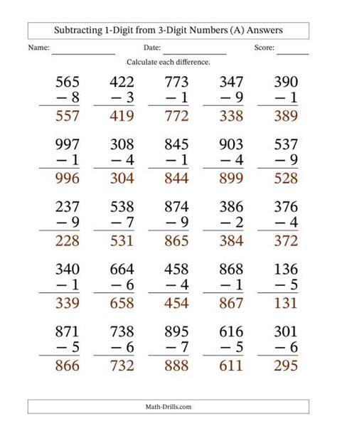 Digit Subtraction No Regrouping Worksheets And Exercise