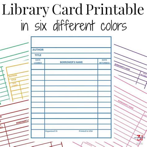 Library Card Printable Make Your Own Library Book Cards In Six Colors