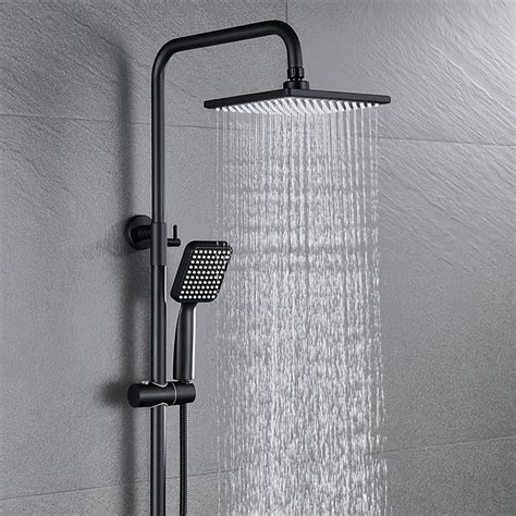 Temu1pc Shower Head Combination Black Chrome Plated 8 Inch High