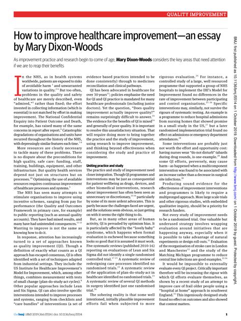 Pdf How To Improve Healthcare Improvement An Essay By Mary Dixon Woods